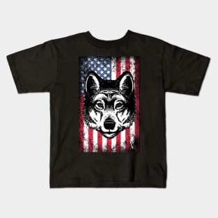 Patriotic Wolf American Flag Kids T-Shirt